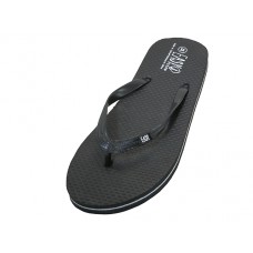 S8069L-BB - Wholesale Women's "EasyUSA" Soft Comfortable Rubber Zori / Flip Flops ( *Black Color ) 